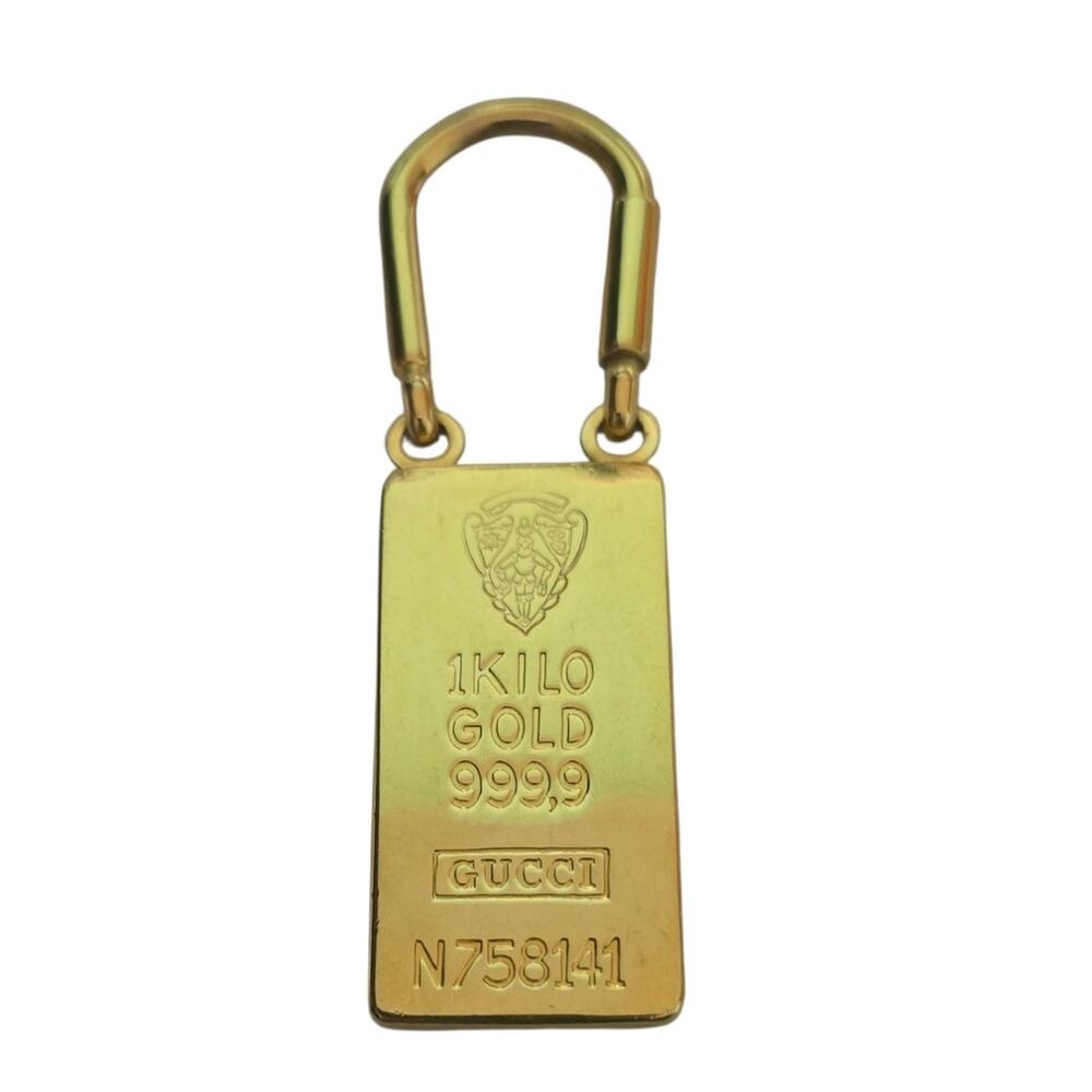 Vintage Gucci Gold Bar Keychain Gold-Plated Metal Ingot Style Bag Charm Luxe